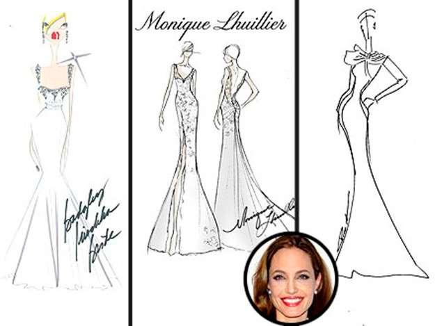 bocetos de los posibles vestidos de novia de Angelina Jolie