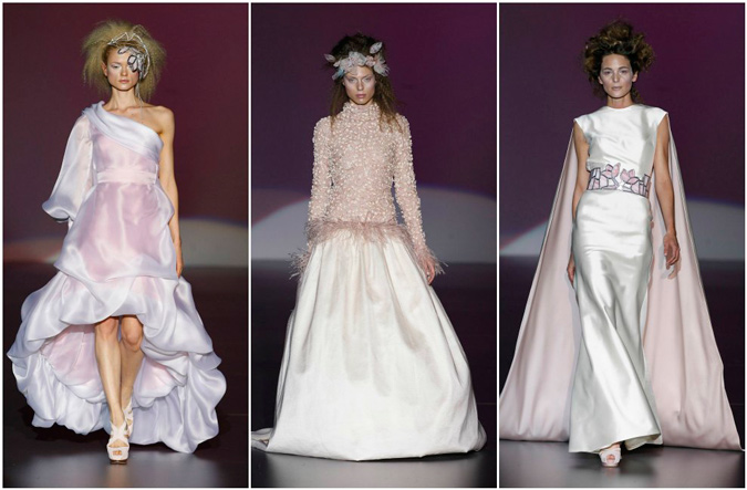 diferentes propuestas de vestidos de novia en color malva de Isabel Zapardiez