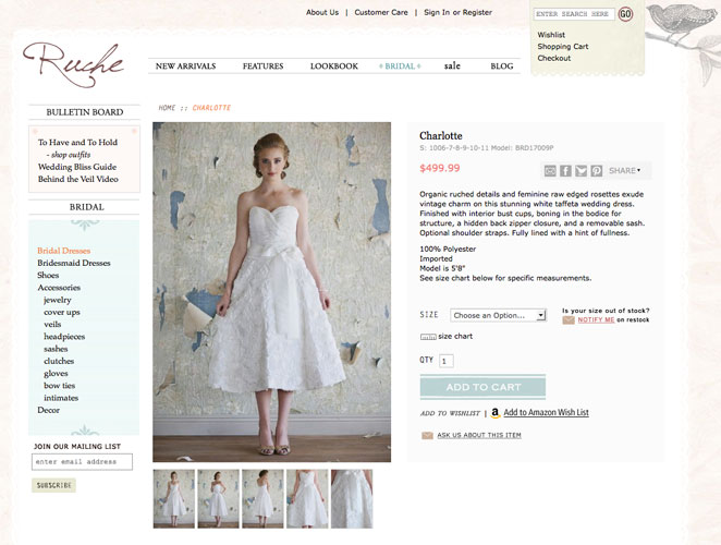 captura de compra de vestido de novia en página web