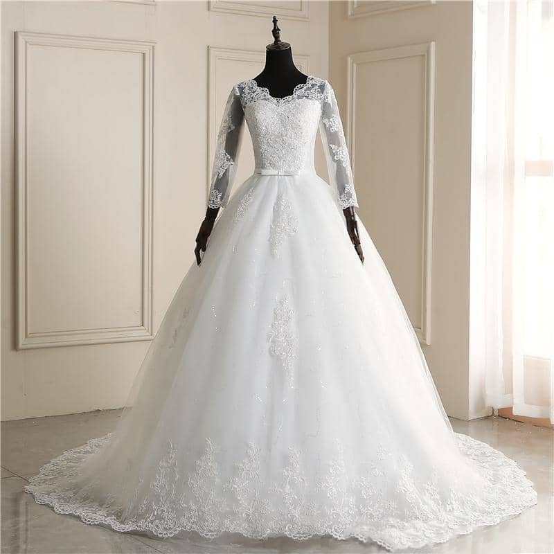 Vestido de novia estilo princesa con manga de encaje - Vestidos de novia