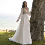 Vestido novia gasa encaje inspiración bohemia